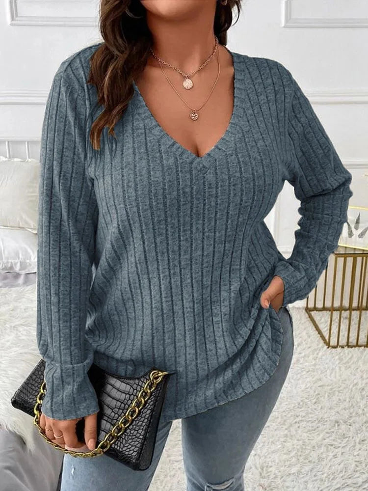 Women's Long-Sleeve V-Neck Sweater, Loose-Fit Knit Top