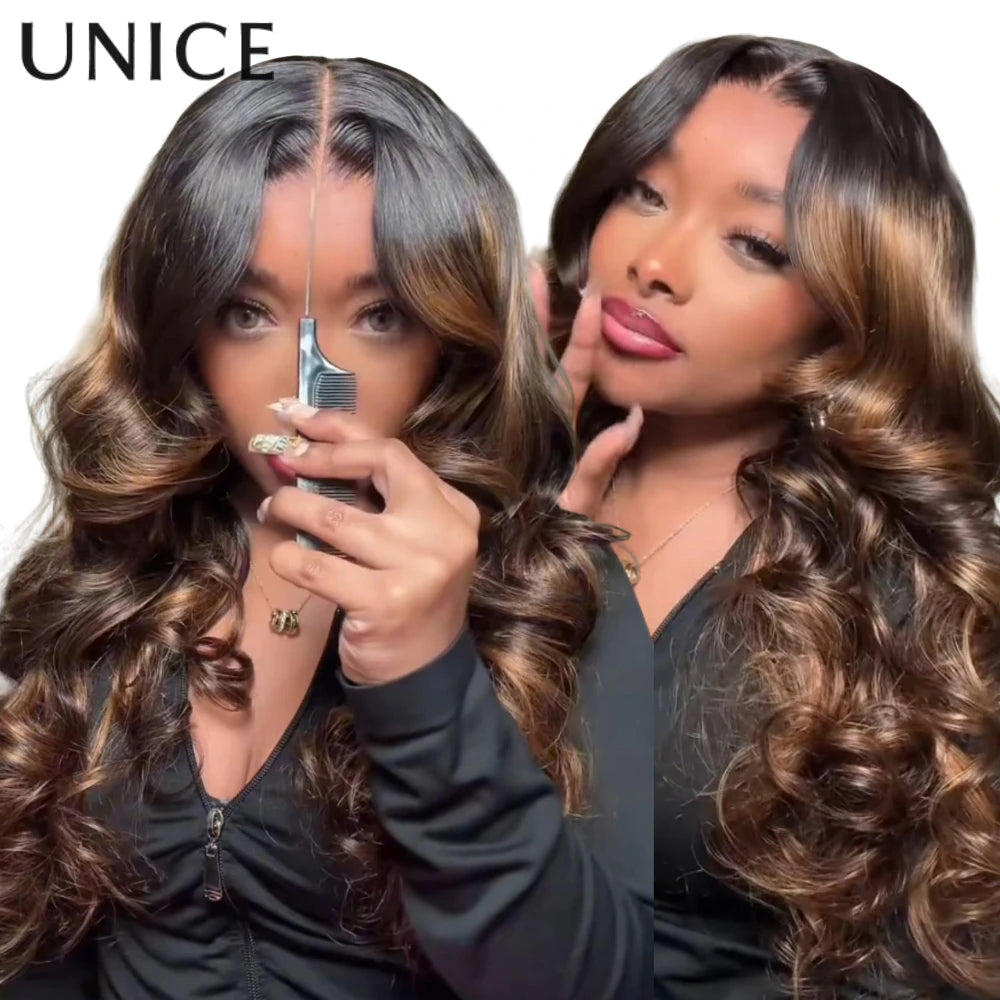 16in-26in 7x5 Pre Cut Lace Balayage Brown Body Wave Glueless Wig