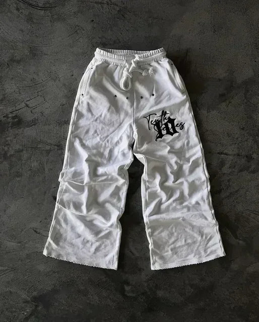 American Letter Patch Retro Double Layer Design Y2K Pants Baggy Sweatpants Men Hip Hop Gothic Elastic Waist Jogging Casual Pants