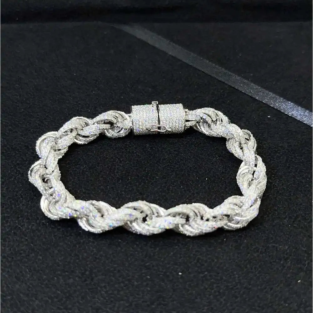 .925 Strerling Silver Iced Out 10mm Rope Chain