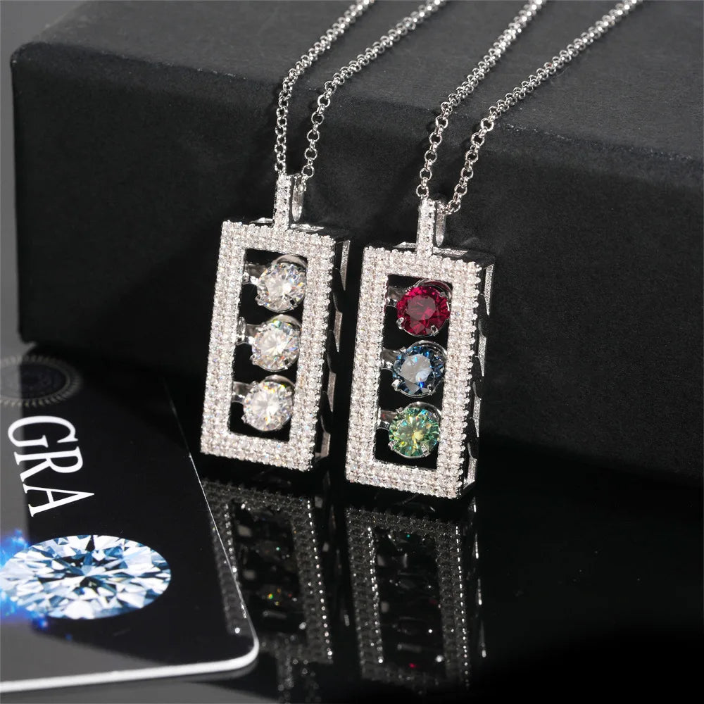 .925 ‘Sterling Silver Multi Color Moissanite Rectangle Hollow Pendamt