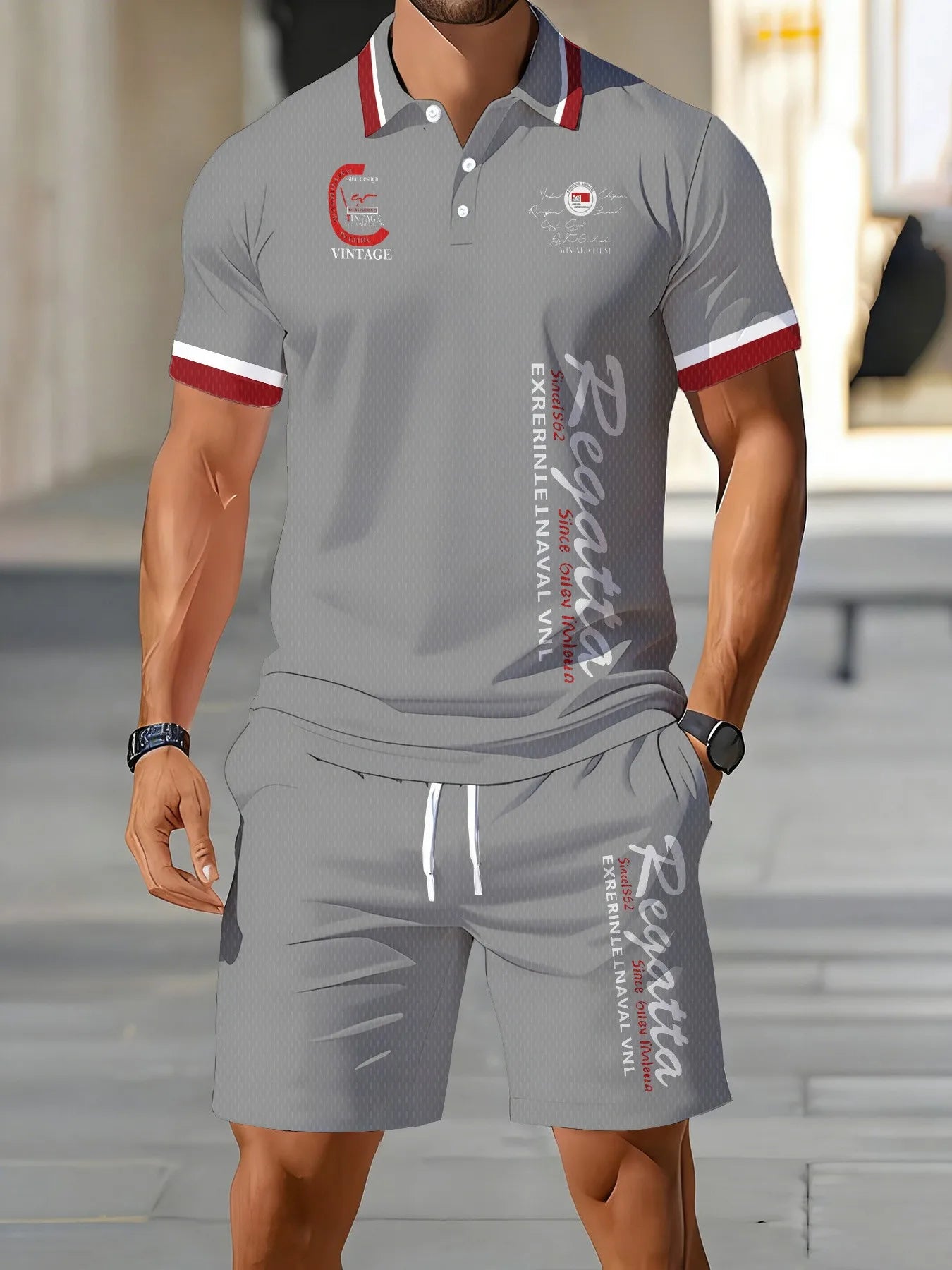 2026 Summer New Men's Polo Shirt Set - Street Casual Fashion Comfortable Soft Breathable Lightweight 3D Letter Pattern Print