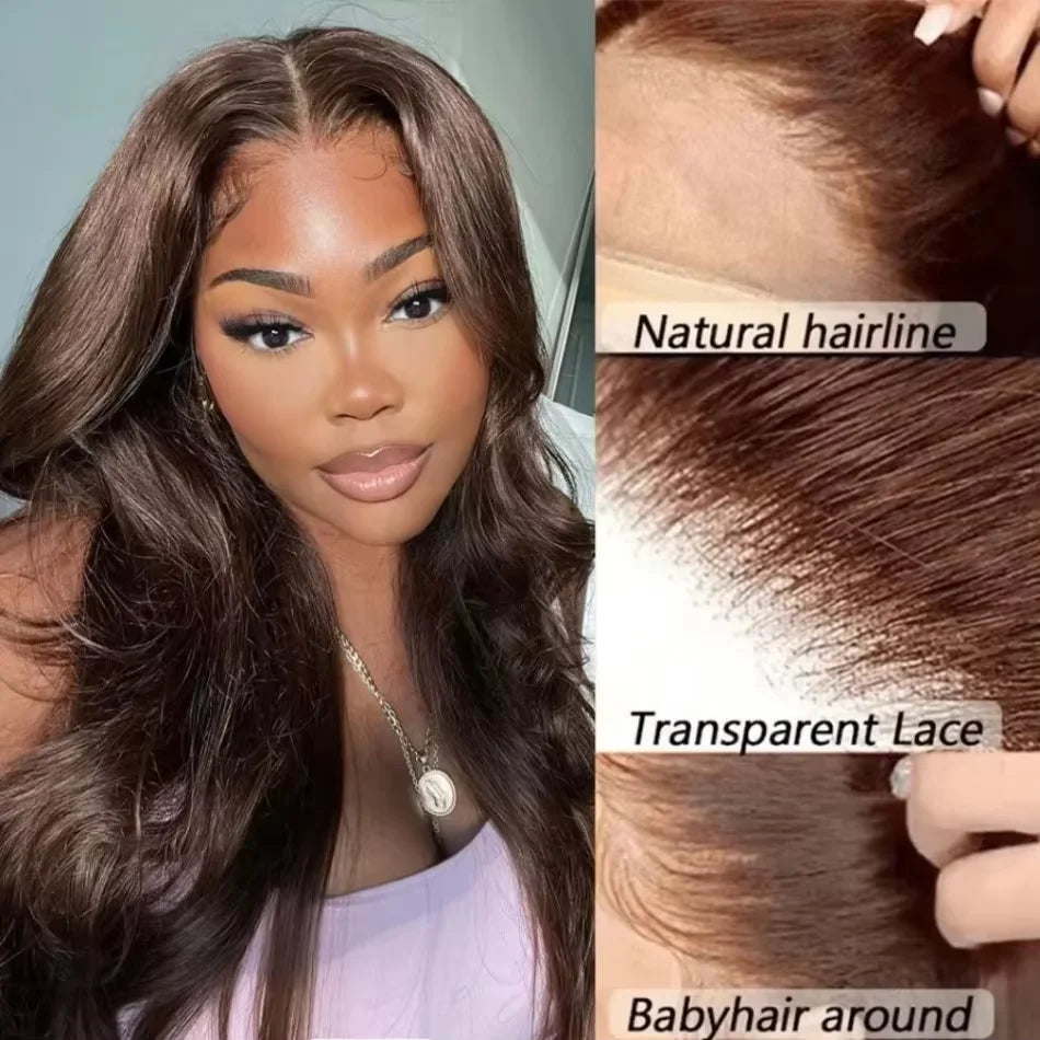 18in-46in Chocolate Brown #4 Colored Human Hair 13x4 HD Lace Front Wig 13x6