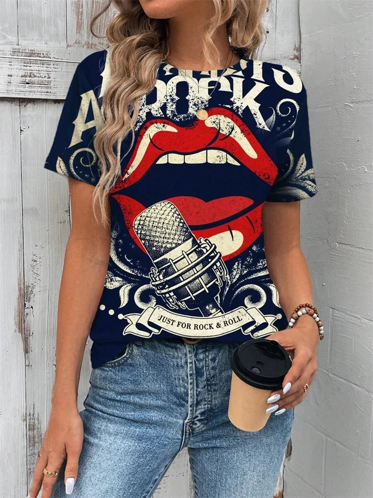 3D Poker Print Women's T-shirt Summer Daily Casual Women's Short-sleeved Top Urban Street Women Fashion Crew-neck Y2K Streetwear