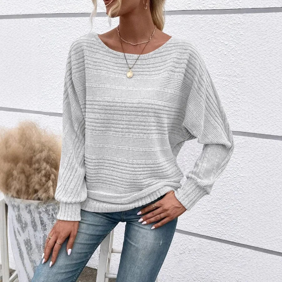Women's Long Sleeve Round Neck Solid Color Loose Fit Knit Patchwork T Shirt Winter Women's Clothing Urban Women Sweater Style