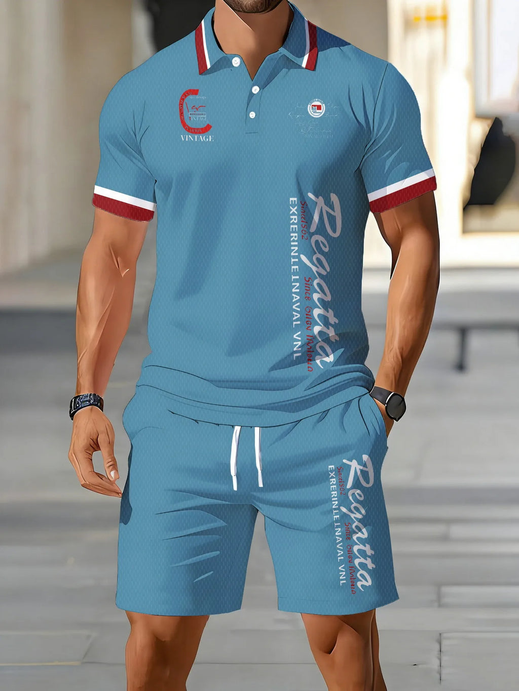 2026 Summer New Men's Polo Shirt Set - Street Casual Fashion Comfortable Soft Breathable Lightweight 3D Letter Pattern Print