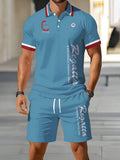 2026 Summer New Men's Polo Shirt Set - Street Casual Fashion Comfortable Soft Breathable Lightweight 3D Letter Pattern Print