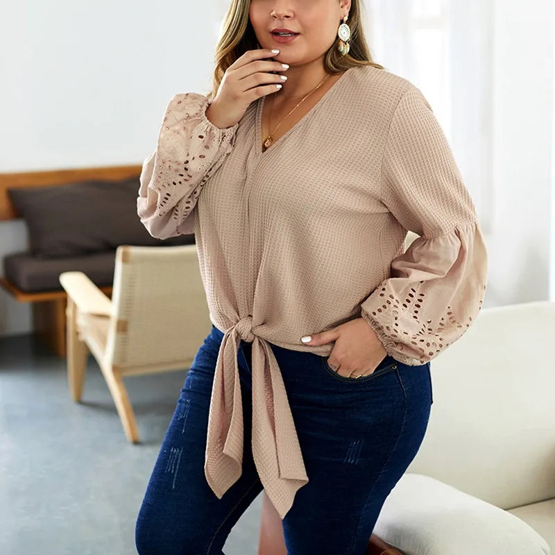 Plus Size casual ladies V-neck sweater
