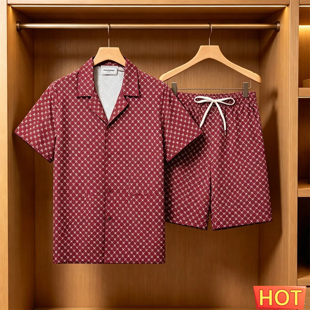 Men's Summer Suit Daily Casual Short Sleeve Tee Tops +Shorts 2 Piece Outfit Fashion Loose Shirts Sets Street Hip Hop Men Clothes
