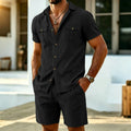 Men's linen outdoor casual 2-piece set - Business casual short-sleeved shirt + shorts beach sports breathable street