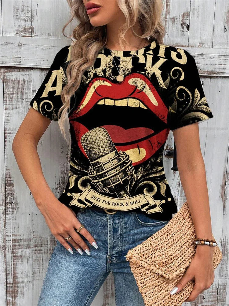 3D Poker Print Women's T-shirt Summer Daily Casual Women's Short-sleeved Top Urban Street Women Fashion Crew-neck Y2K Streetwear