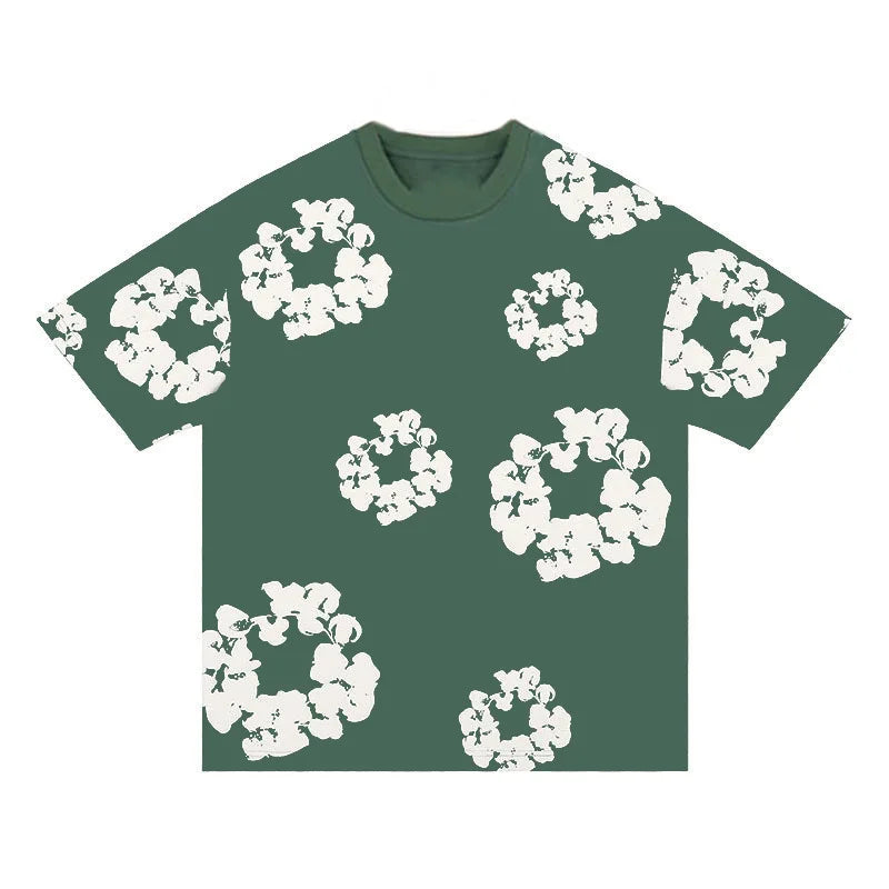 Floral Print T Shirt Shorts Set Oversized Graphic Tee Hip Hop Summer Casual Matching Outfit