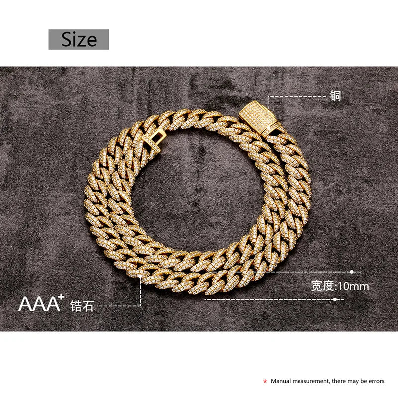 AAA CZ Stone Paved Geometric Round Curb Miami Cuban Link Chain