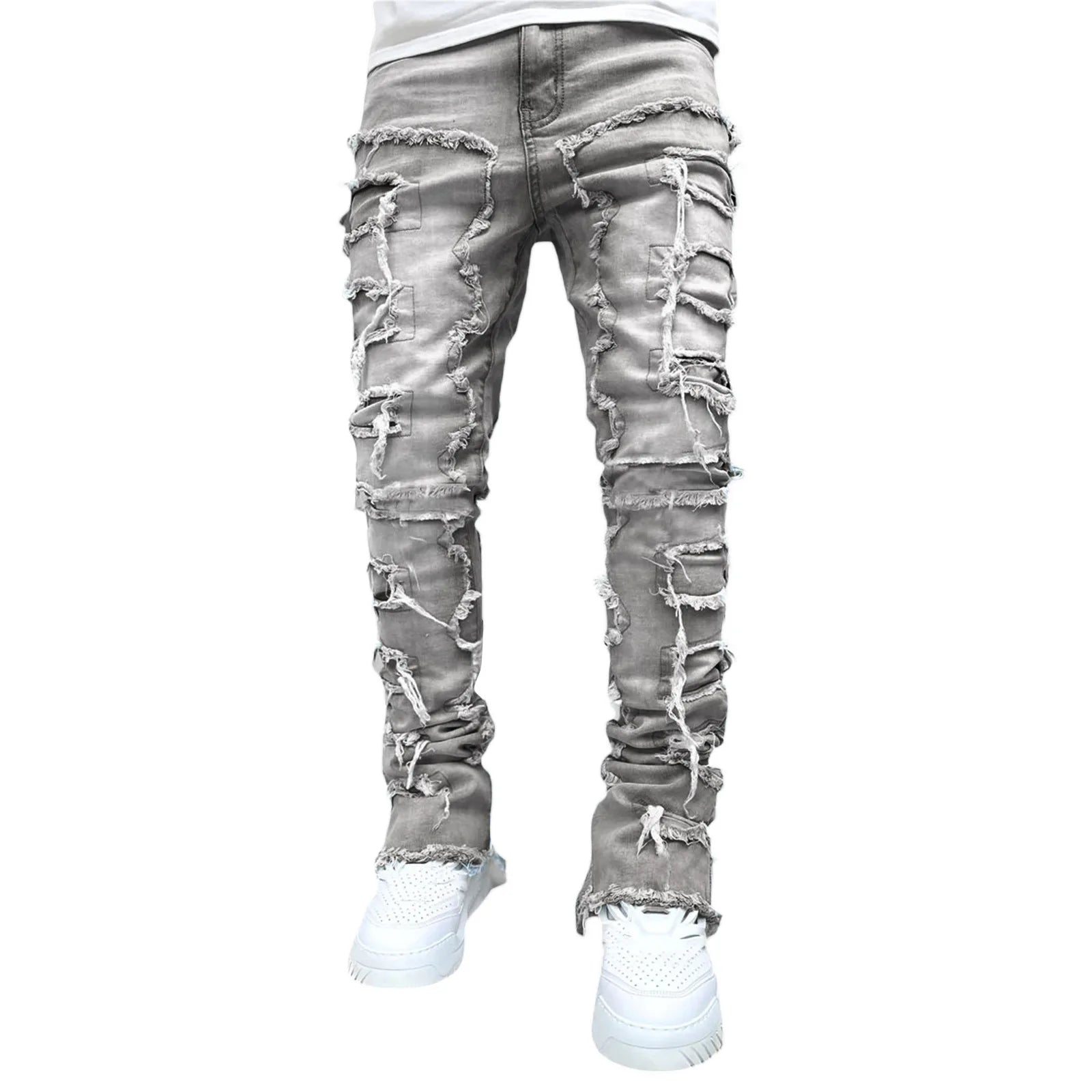 Patchwork Denim Layered Flared Pants