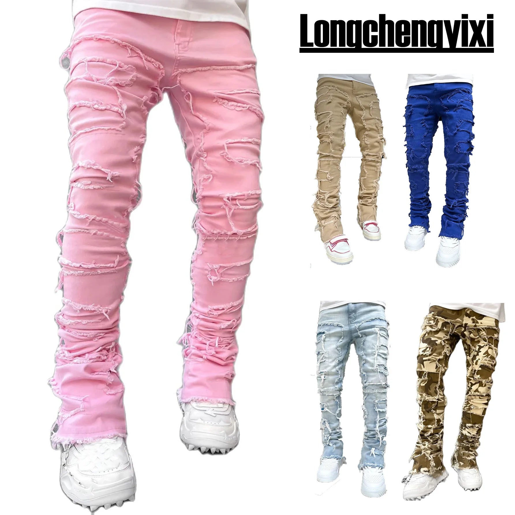 Patchwork Denim Layered Flared Pants