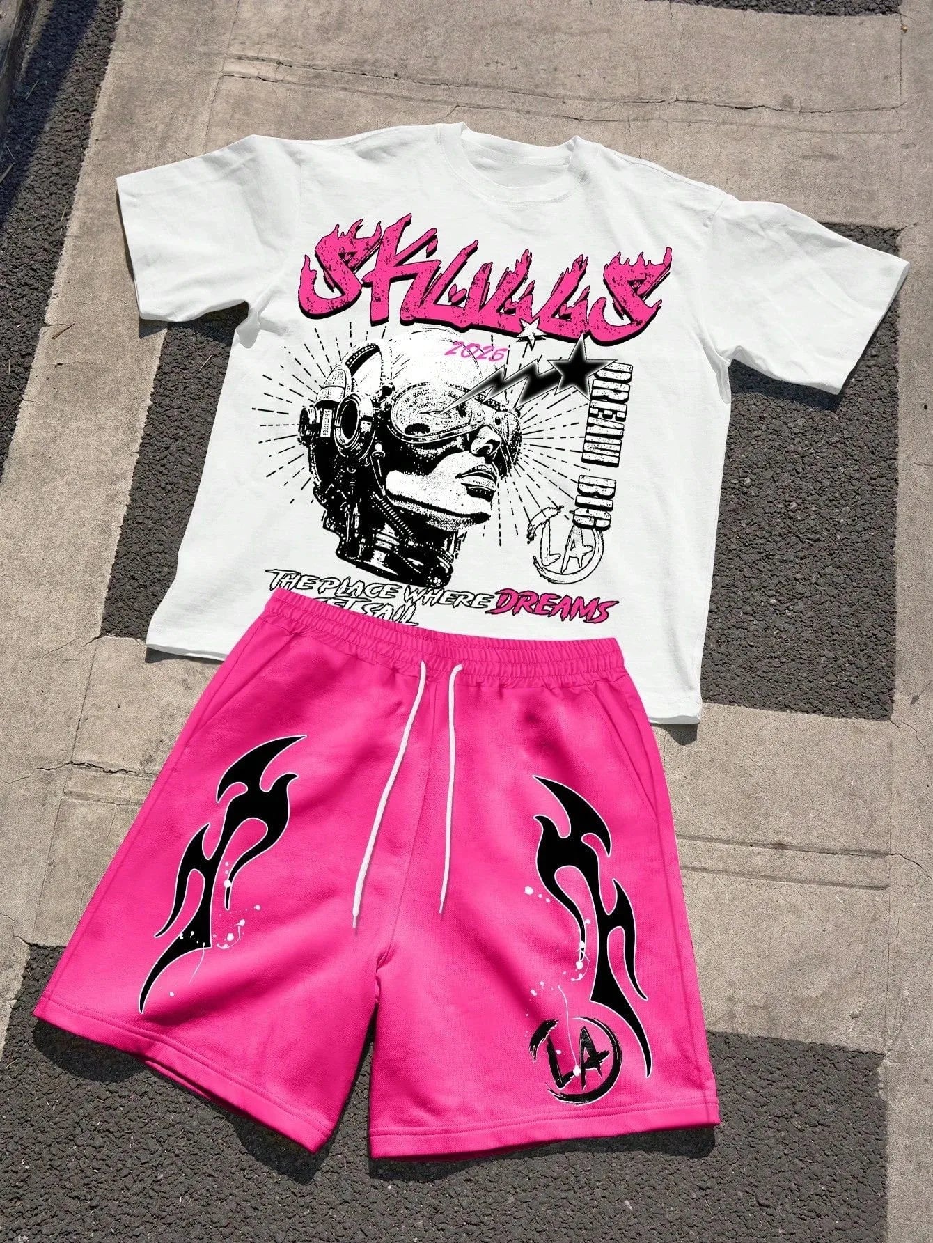 Men's Short-Sleeved Shorts Set with 3D Letter Pattern Printing - Street Casual Fashion Comfortable and Soft