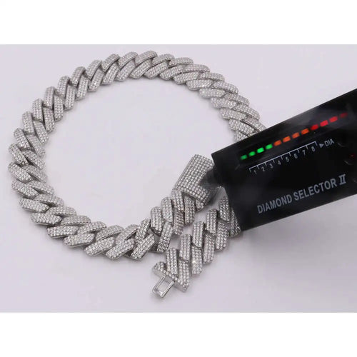 .925 Sterling Silver 19mm Necklace Mojssanite Cuban Link Chain