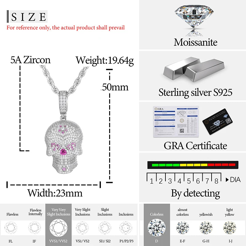 High Quality Skull Pendant Silver 925 Moissanite Iced Out Pendant