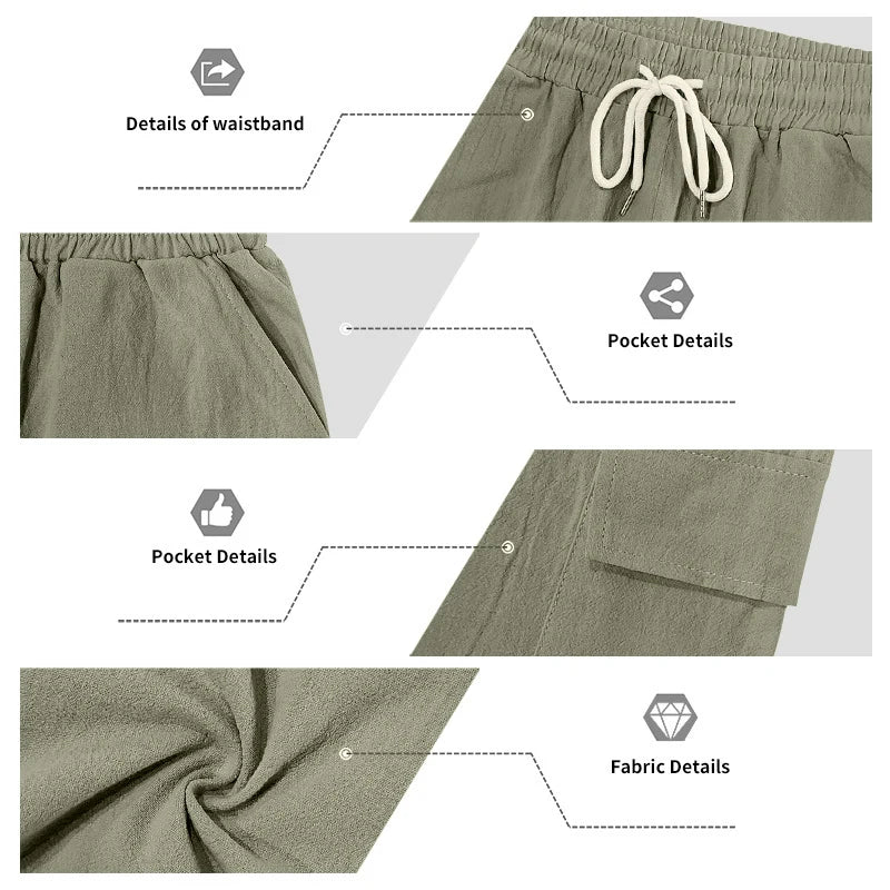 Men Summer American Linen Two Piece Set Short Sleeve Shirt Drawstring Cargo Shorts Loose Casual Outdoor Commute Vacation Outfit