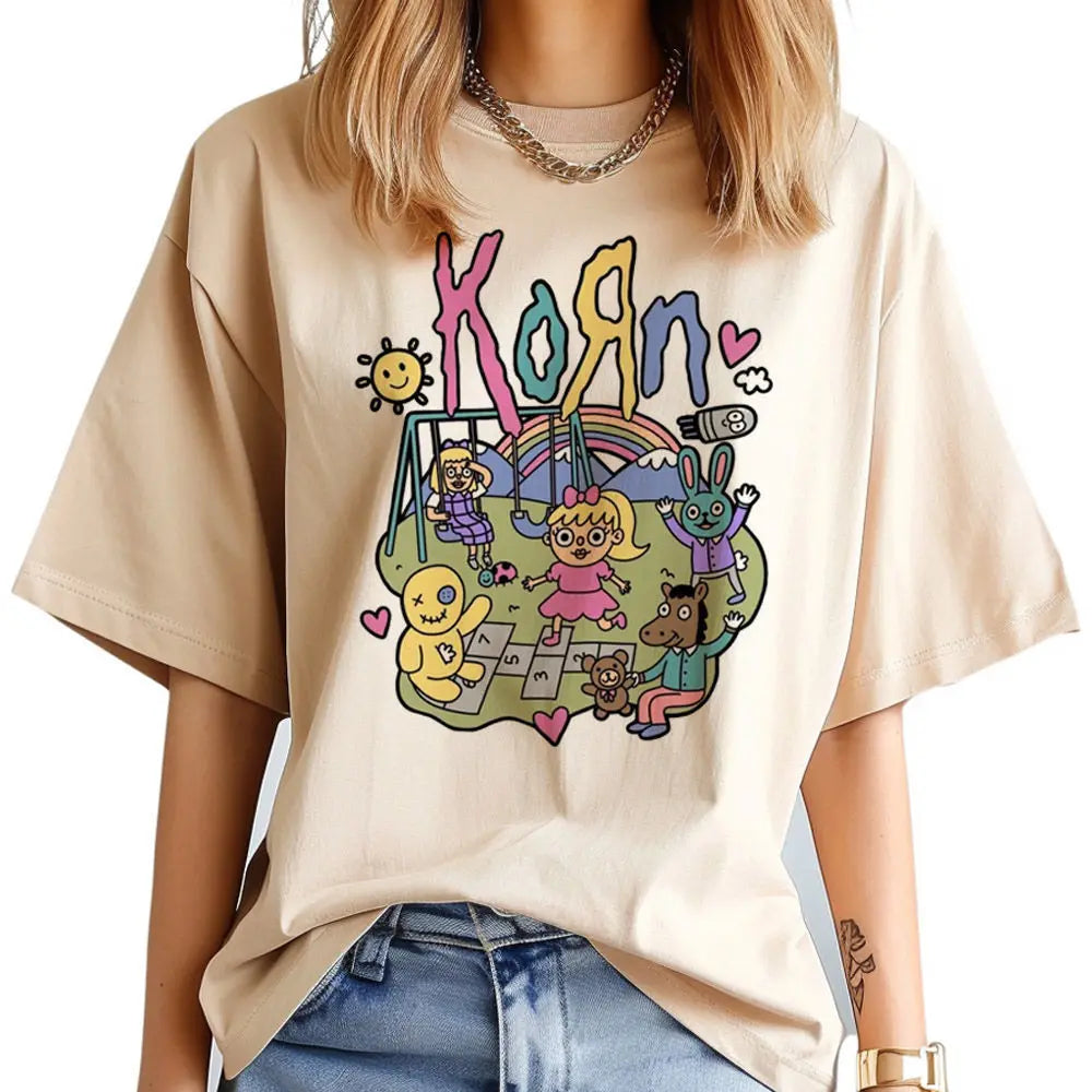 Korn shirt teen Breathable Graphic 2000s hip hop t shirt anime kawaii hip hop korean clothes Breathable Y2k