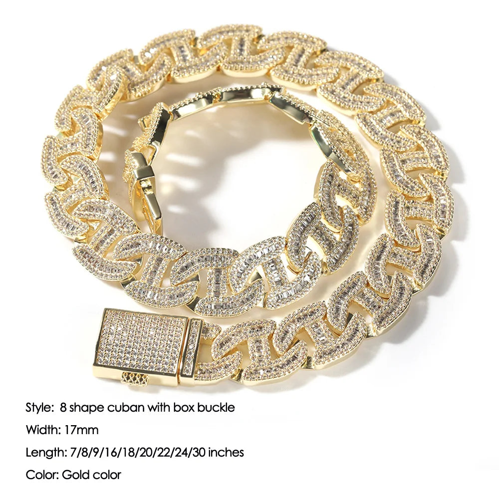 AAA CZ Baguettecz Prong Setting Cuban Link Chain/Choker