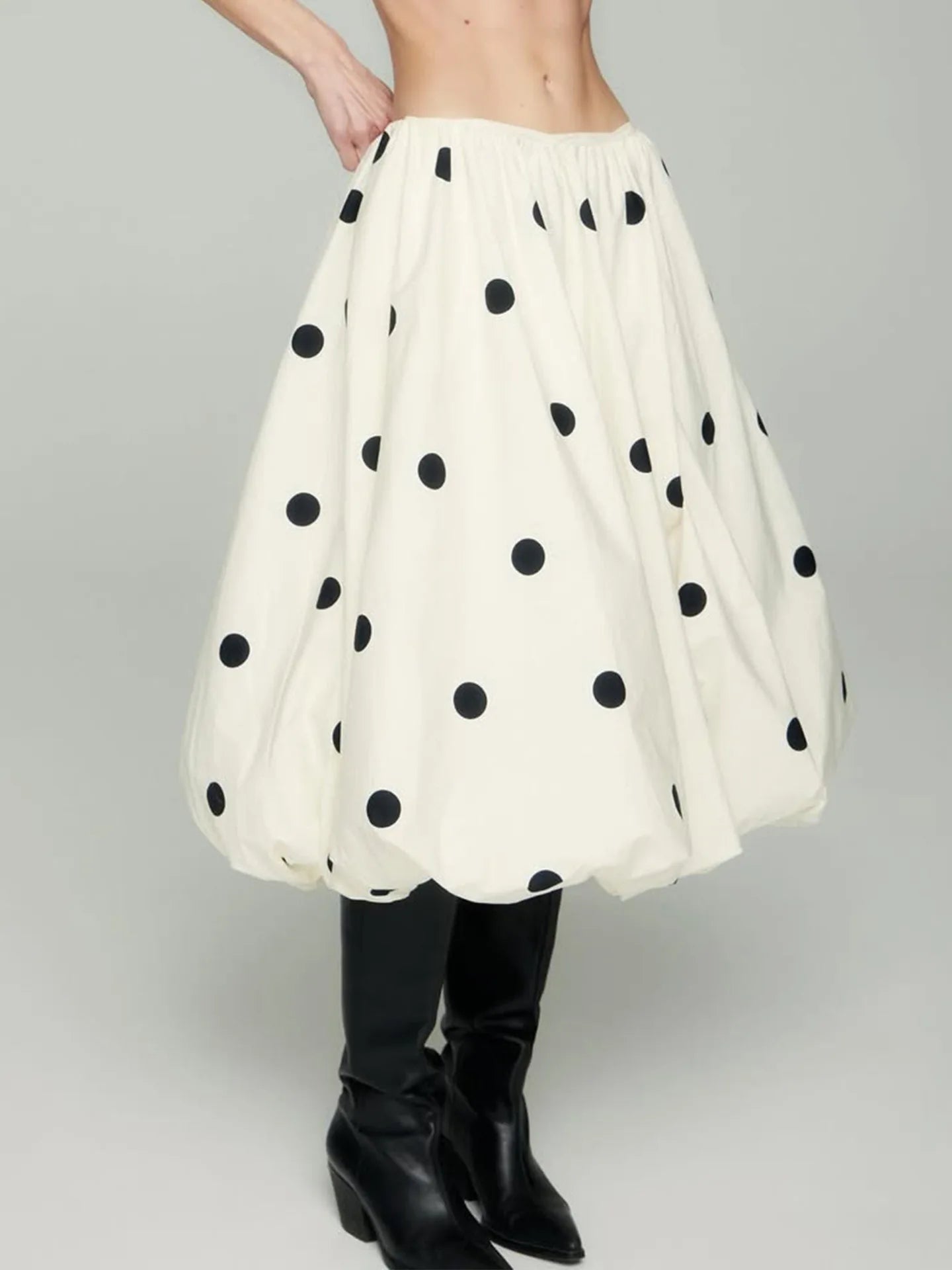 Women 2 Piece Polka Dot Dress Set French Vintage V Neck Ruffle Peplum Top High Waist Flare Midi Skirt Elegant Party Outfits