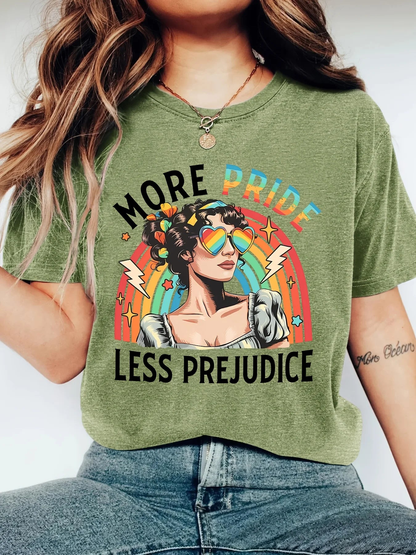 Women Casual Short Sleeve T-Shirt Rainbow Pride Graphic Print Crew Neck Soft Daily Wear Tees