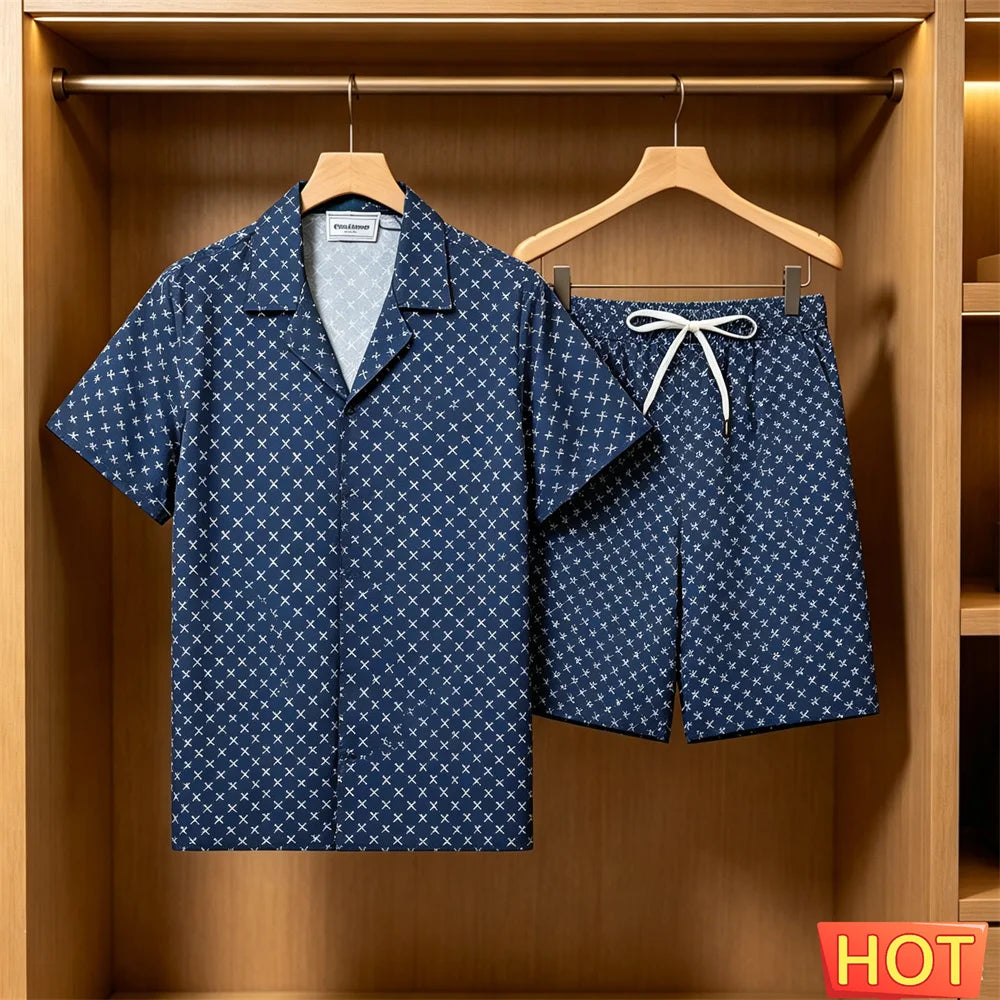 Men's Summer Suit Daily Casual Short Sleeve Tee Tops +Shorts 2 Piece Outfit Fashion Loose Shirts Sets Street Hip Hop Men Clothes