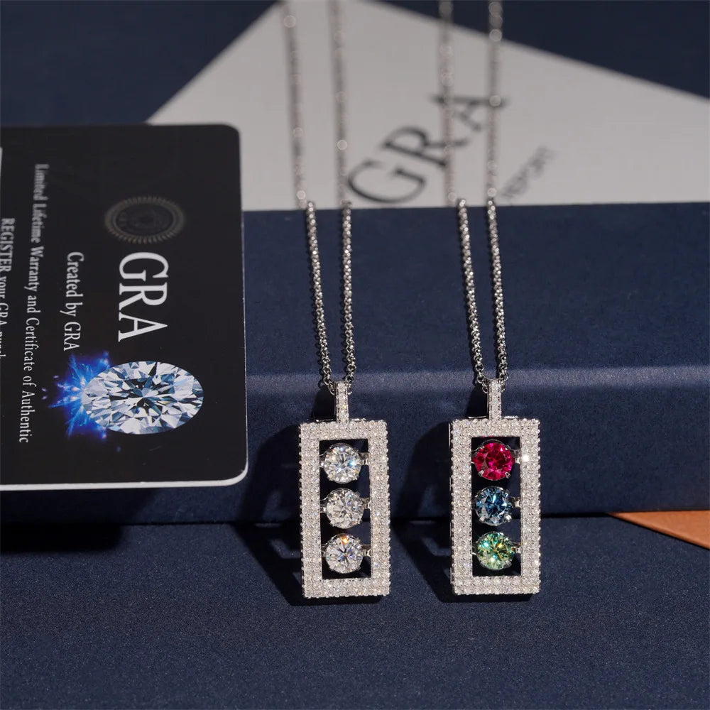 .925 ‘Sterling Silver Multi Color Moissanite Rectangle Hollow Pendamt