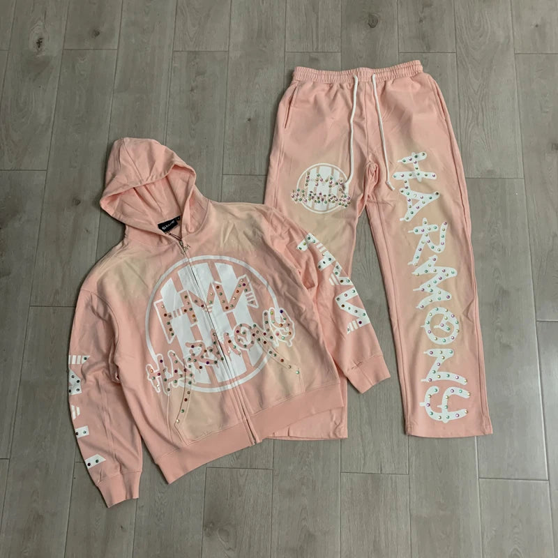 Harmony Fashion Street Fashion Hoodie and Pants Set Hot Stamping High-quality Zipper Cardigan Casual Harmony Set