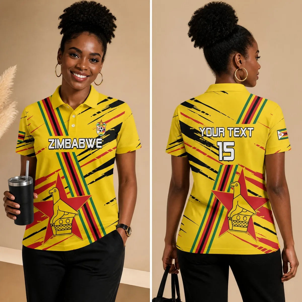 Women Zimbabwe Graphic Print Polo T Shirt Short Sleeve Turn Down Collar Casual Chic Summer Fashion Streetwear Tee Top