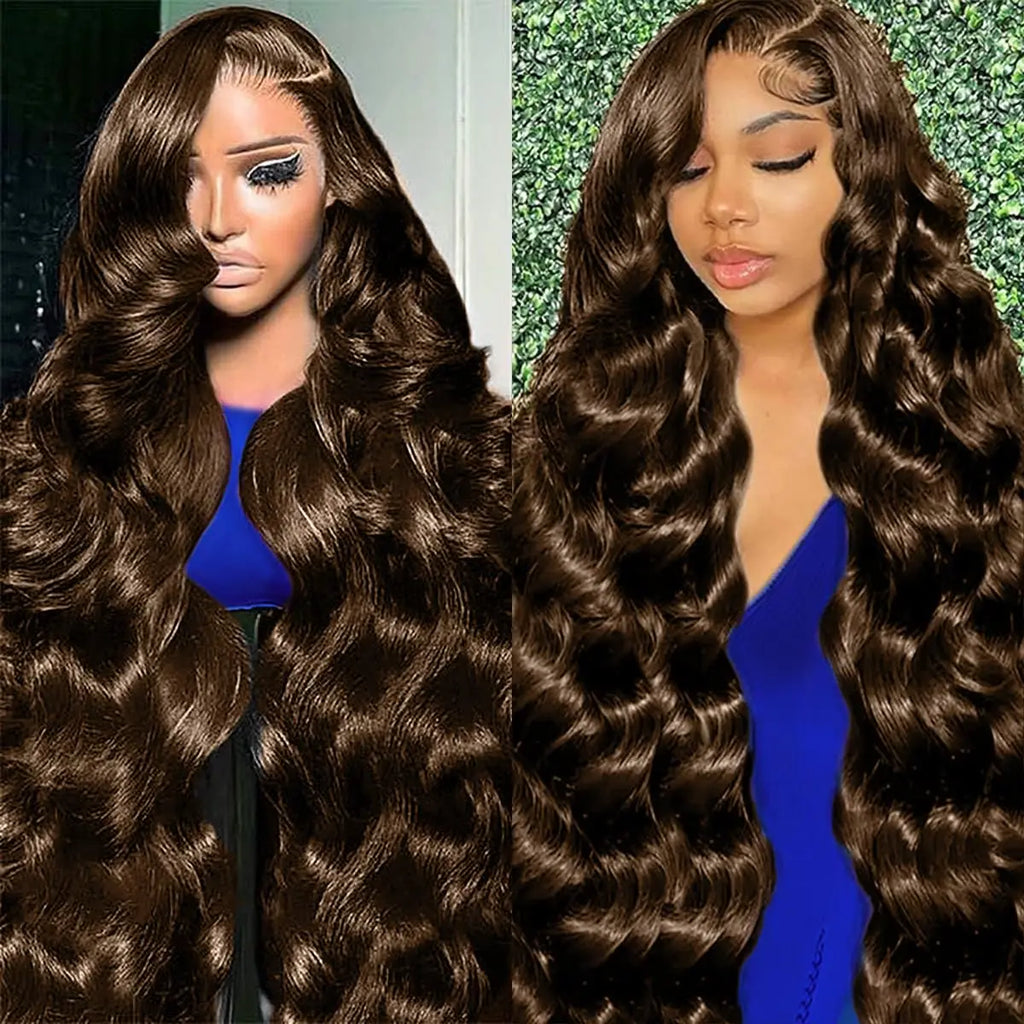 18in-46in Chocolate Brown #4 Colored Human Hair 13x4 HD Lace Front Wig 13x6