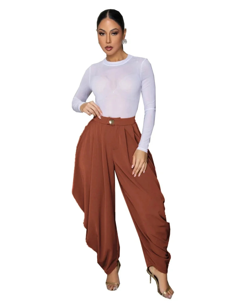 Wmstar Pants Women Wholesale 2026 European Style Pure Color Flower Shaped Sexy Urban Multi Fold Individualized Casual Summer