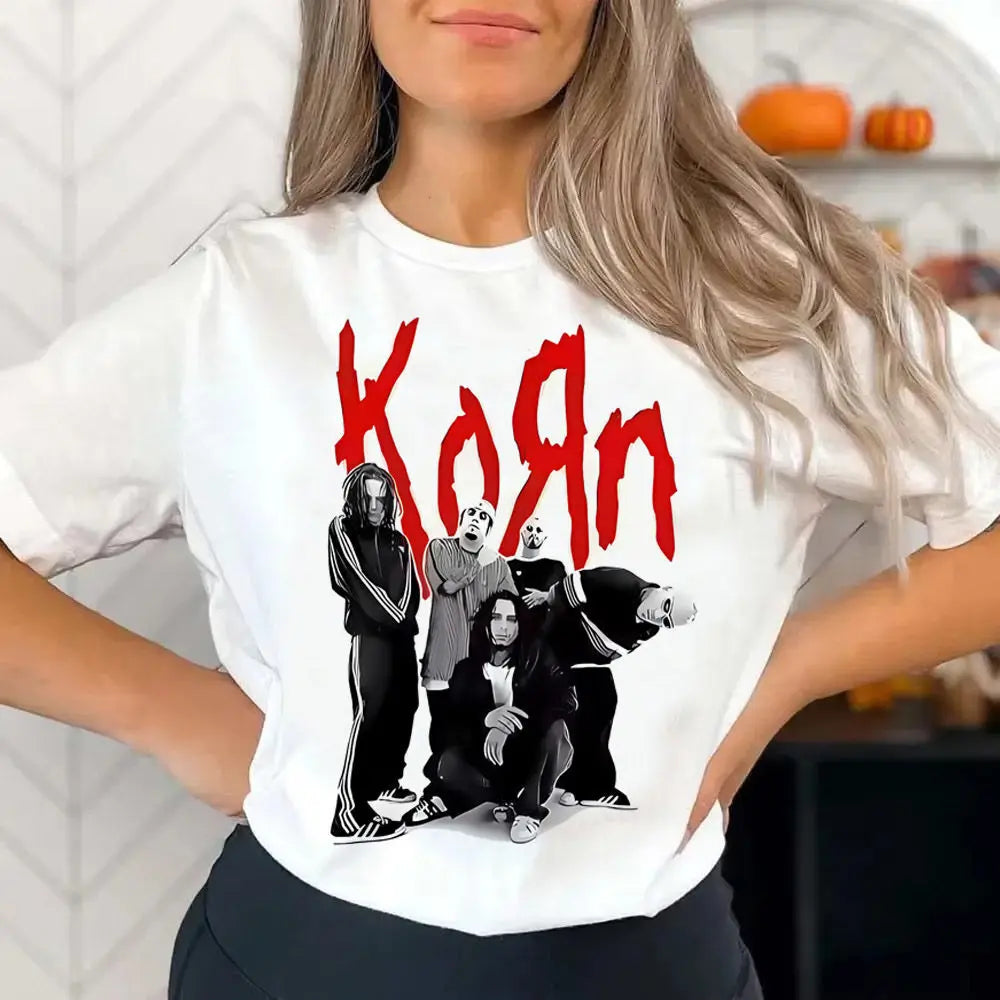 Korn shirt teen Breathable Graphic 2000s hip hop t shirt anime kawaii hip hop korean clothes Breathable Y2k