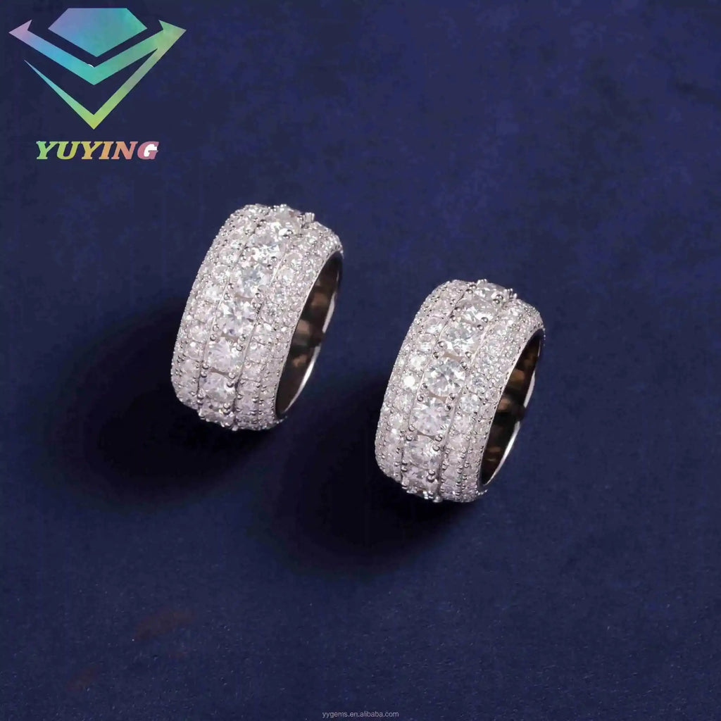 VVS Moissanite 925 Silver Full Iced Out Cuban Ring for Men / Women  100% Pass Diamond Tester