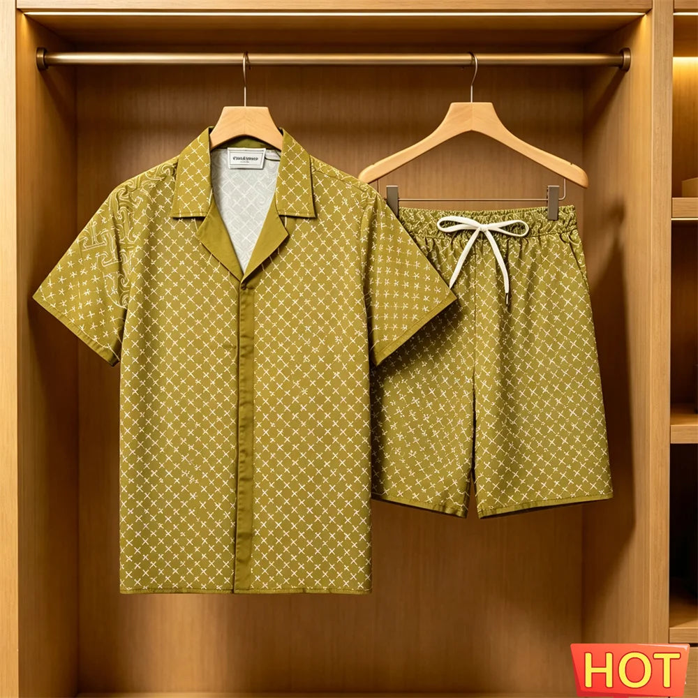 Men's Summer Suit Daily Casual Short Sleeve Tee Tops +Shorts 2 Piece Outfit Fashion Loose Shirts Sets Street Hip Hop Men Clothes