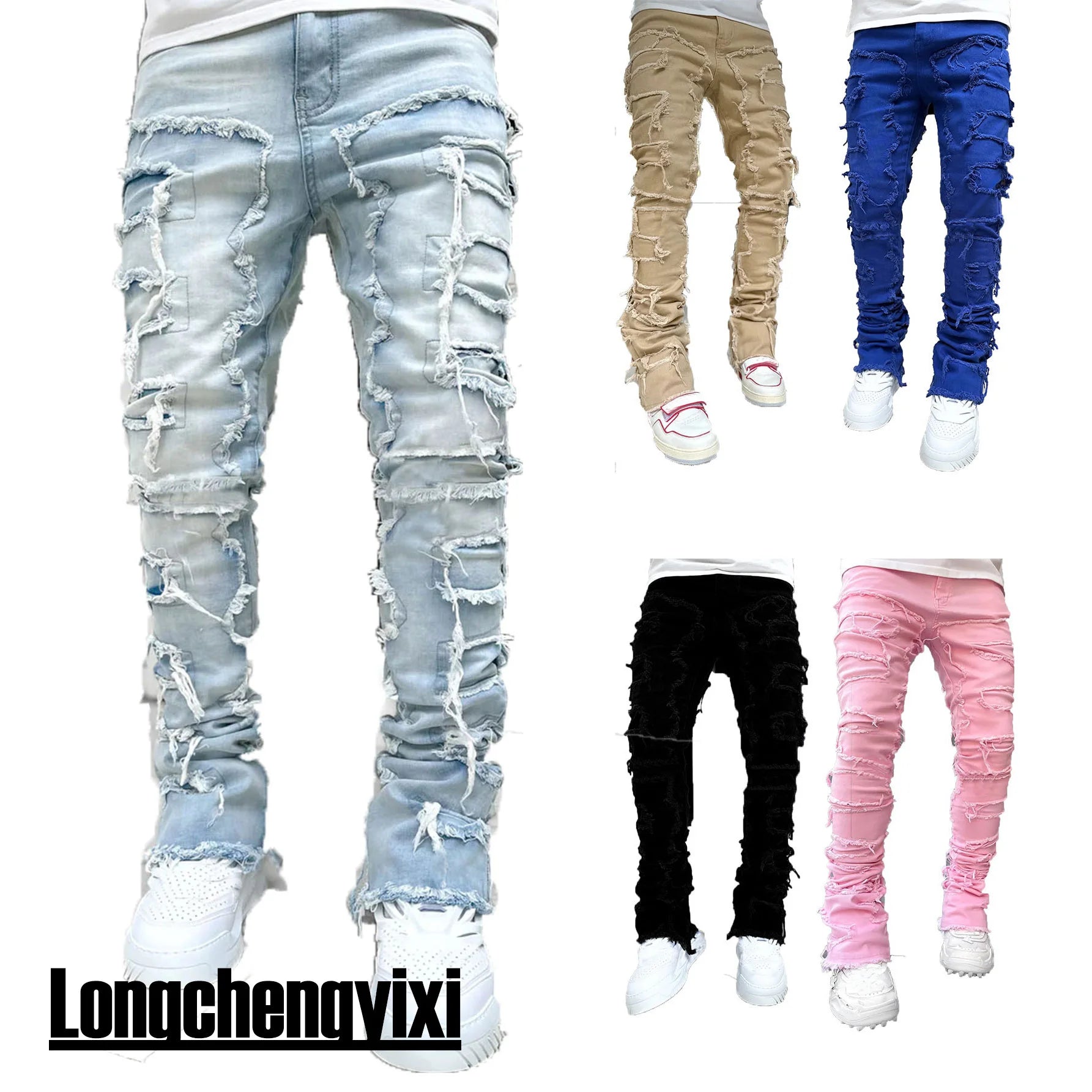 Patchwork Denim Layered Flared Pants