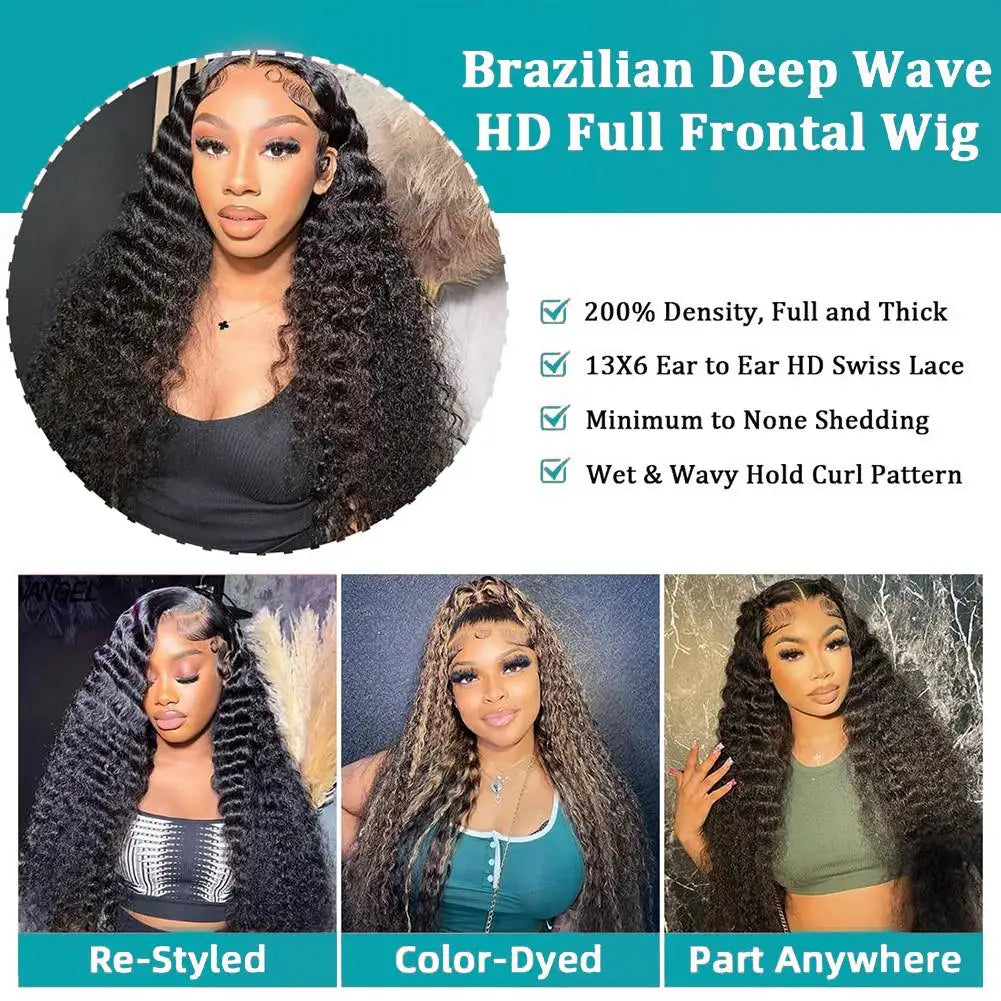 20in -44in Deep Wave 1 HD Lace Front Human Hair Wig