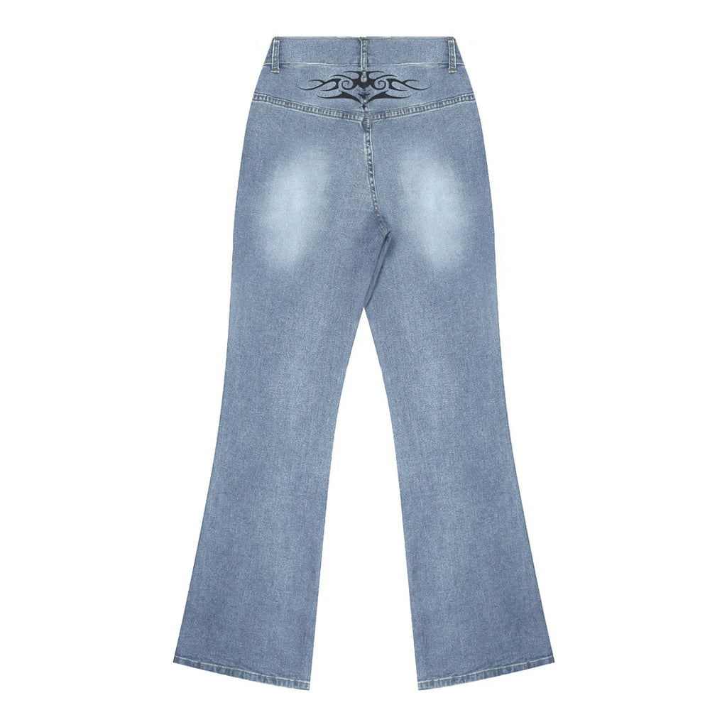 Women Denim Pants Print Streetwear Skinny Low Waiste