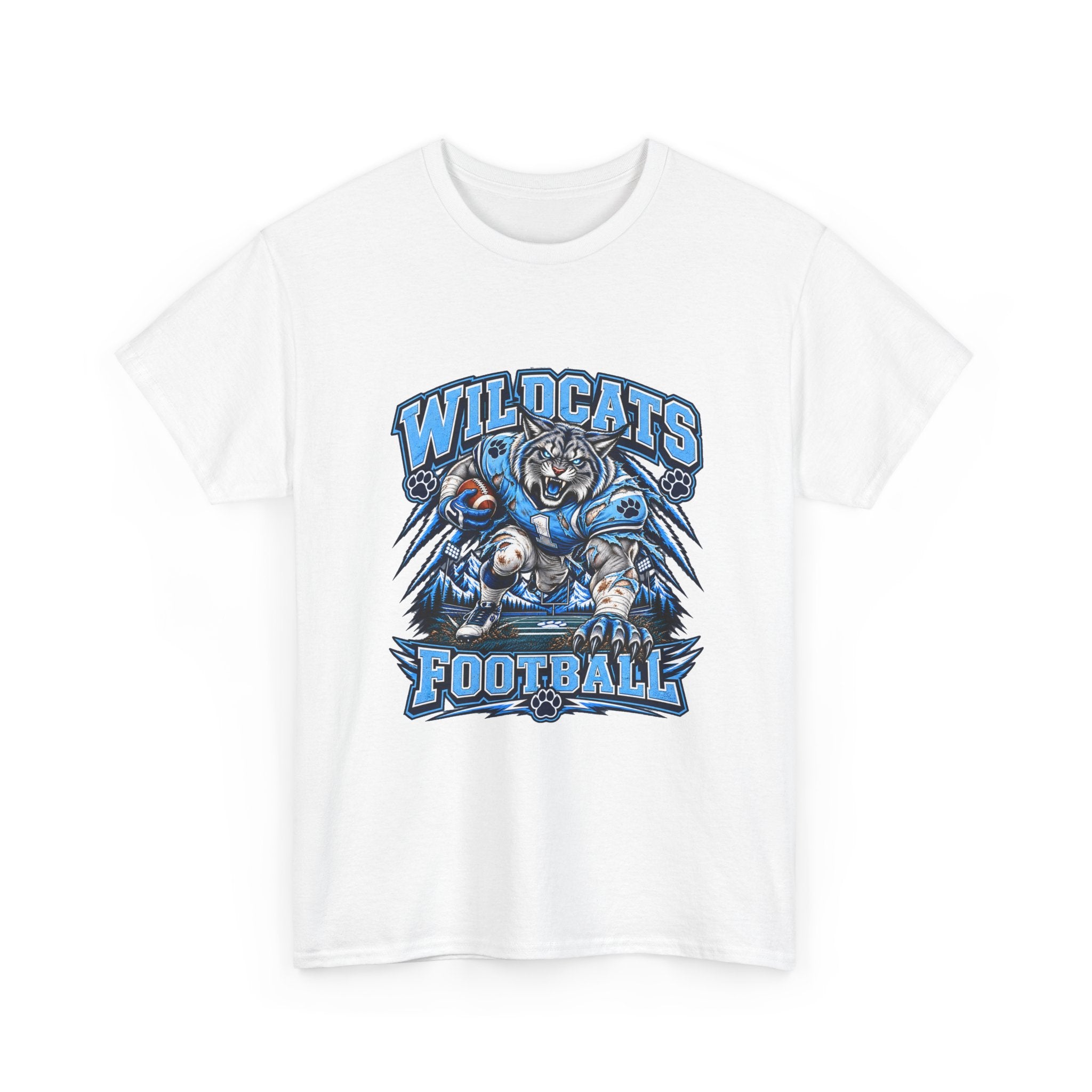 Wildcats Football Fierce Game Day Graphic T-Shirt – Baby Blue, Navy, Black & White