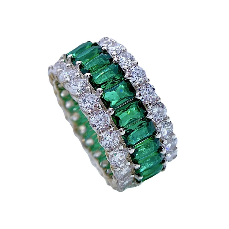 925 Sterling Silver Emerald Simulated Moissanite Ring