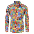 Men's Colorful Floral Print Long Sleeve Shirts Hippie Style Retro Flower Pattern Button Down Blouse Casual Hawaiian Summer Shirt