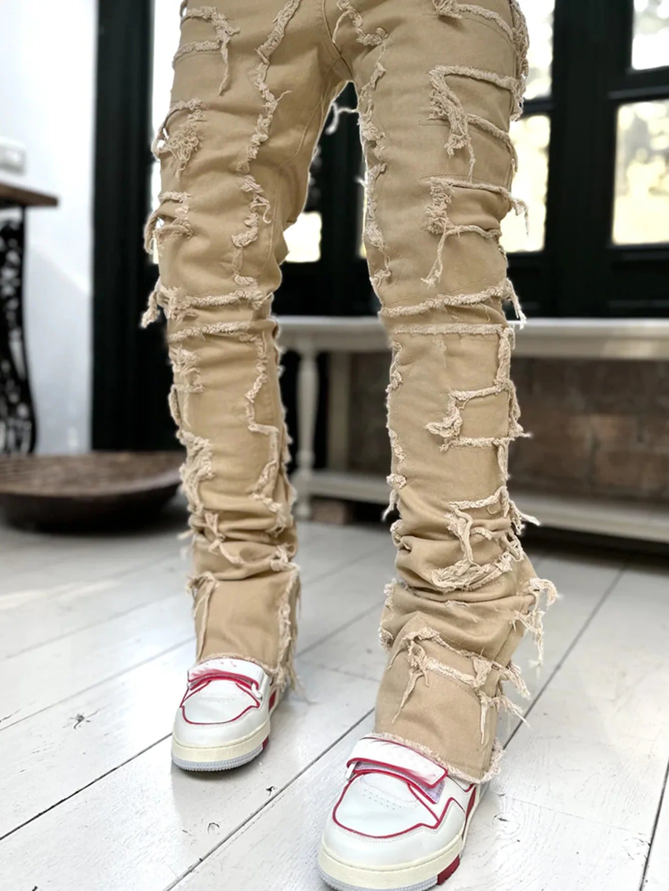 Patchwork Denim Layered Flared Pants