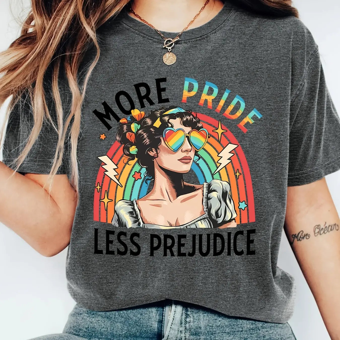 Women Casual Short Sleeve T-Shirt Rainbow Pride Graphic Print Crew Neck Soft Daily Wear Tees