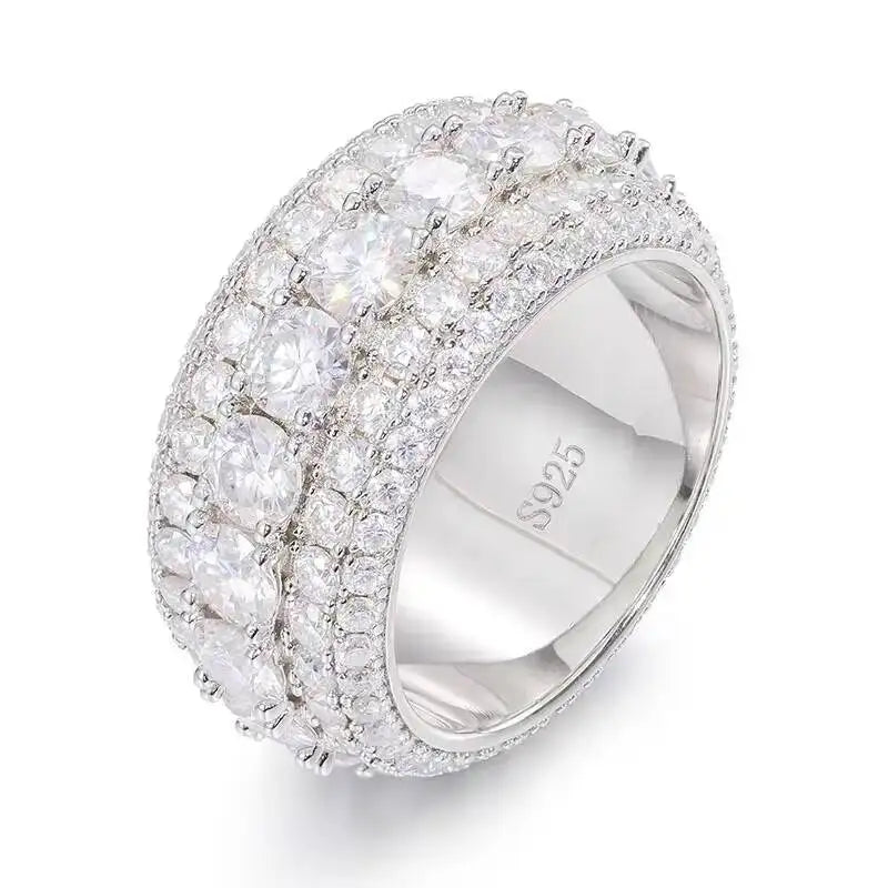 VVS Moissanite 925 Silver Full Iced Out Cuban Ring for Men / Women  100% Pass Diamond Tester