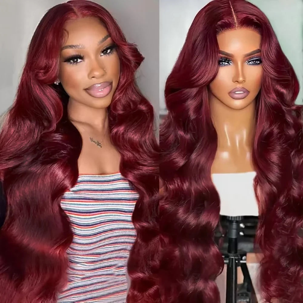 20in-40in Burgundy Red 34 Inch Body Wave Lace Front Wig