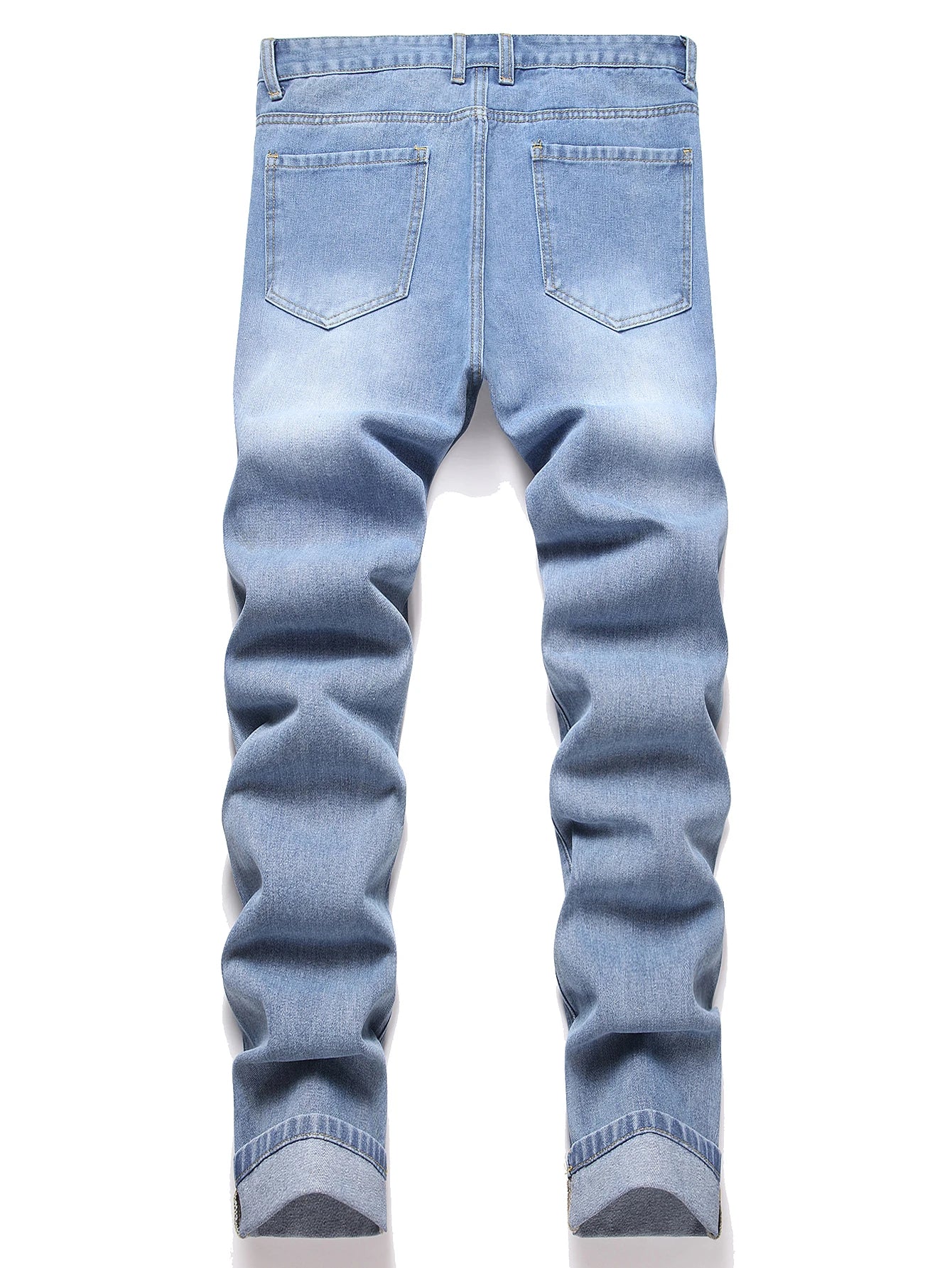 Men's Jeans - Distressed Rips & Embroidered Star Design