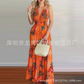 Floral Maxi Dress Long Backless Summer Elegant Gown for Women Vacation Beach Wedding Guest Outfit Flowy Evening Party Skirt