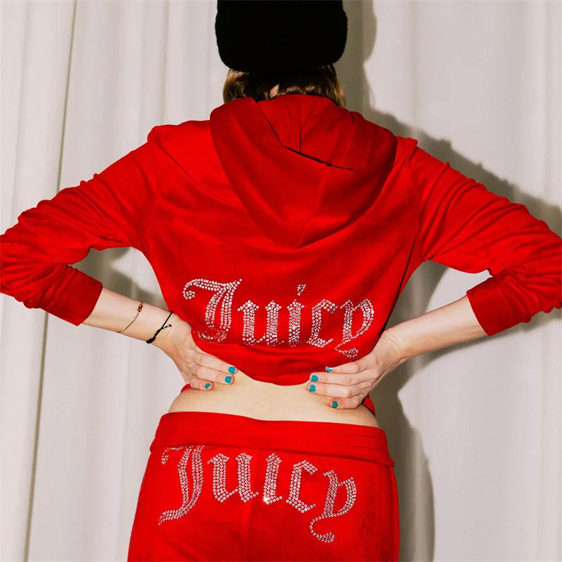 2 Pieces Women Sets 2026 New Fashion Diamond Velvet Hoodies + Long Pant Casual Letter Print Two-Piece Suits Women's Clothing