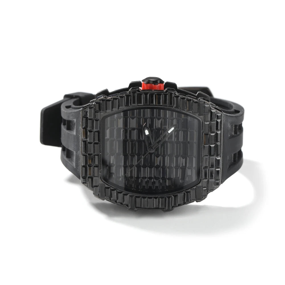 Full Iced Out Baguette Stones Square Watch With Silicone Strap